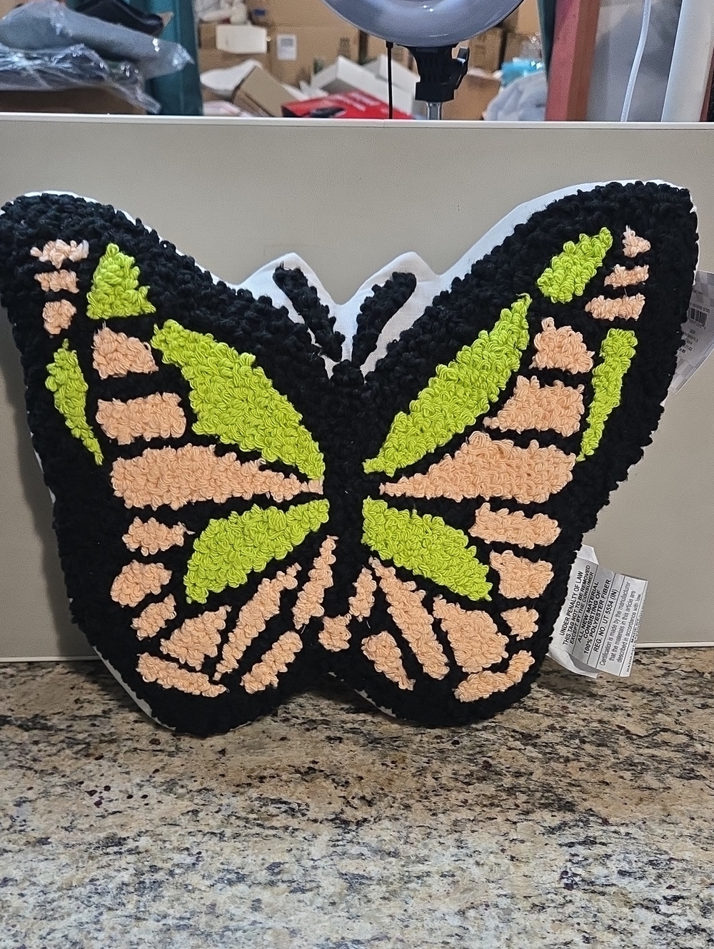 dearfoams Butterfly Shag Accent Pillow in Black, Peach & Lime